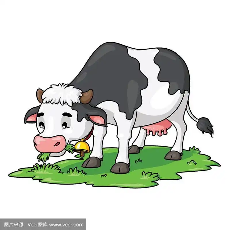 草,母牛,卡通,农业,可爱的