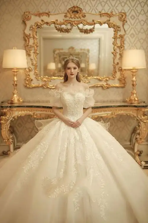 高档品质法式主婚纱新娘2022新款拖尾主婚纱礼服宫廷风复古简约宴会女