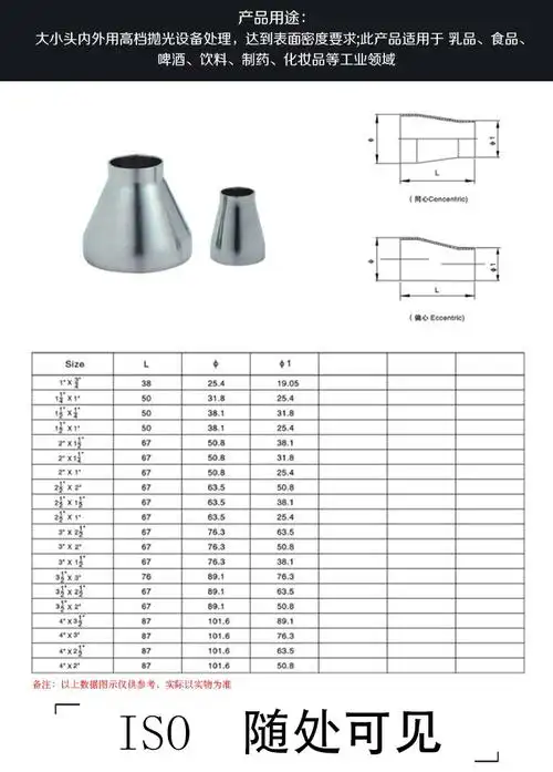 304不锈钢大小头焊接变径接头卫生级异径同心冲压大小对焊管件25