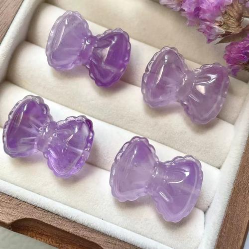 天然紫水晶蝴蝶结配件可爱简约串饰手工diy手链编绳散珠水晶配饰