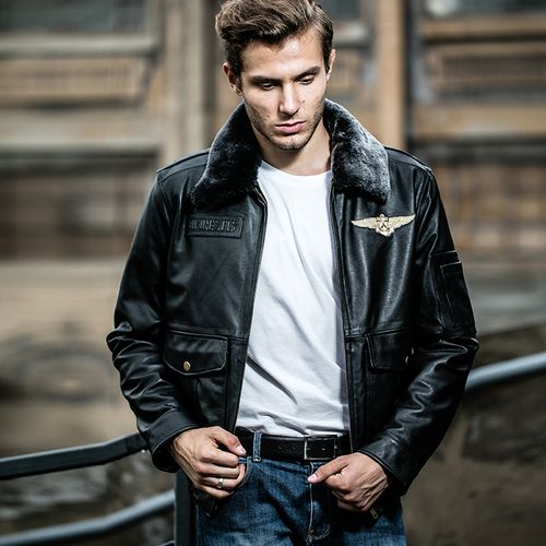 冬季真皮空军飞行服皮衣 羊毛领牛皮皮衣外套 飞行员夹克男皮衣