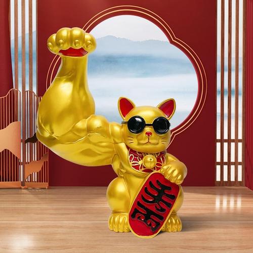 书桌装饰布置小物件肌肉手臂招财猫车仪式感精致麒麟男好运摆幸运