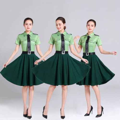 新款成人军装舞台表演服女舞蹈演出服女兵绿色军装套装大合唱服装