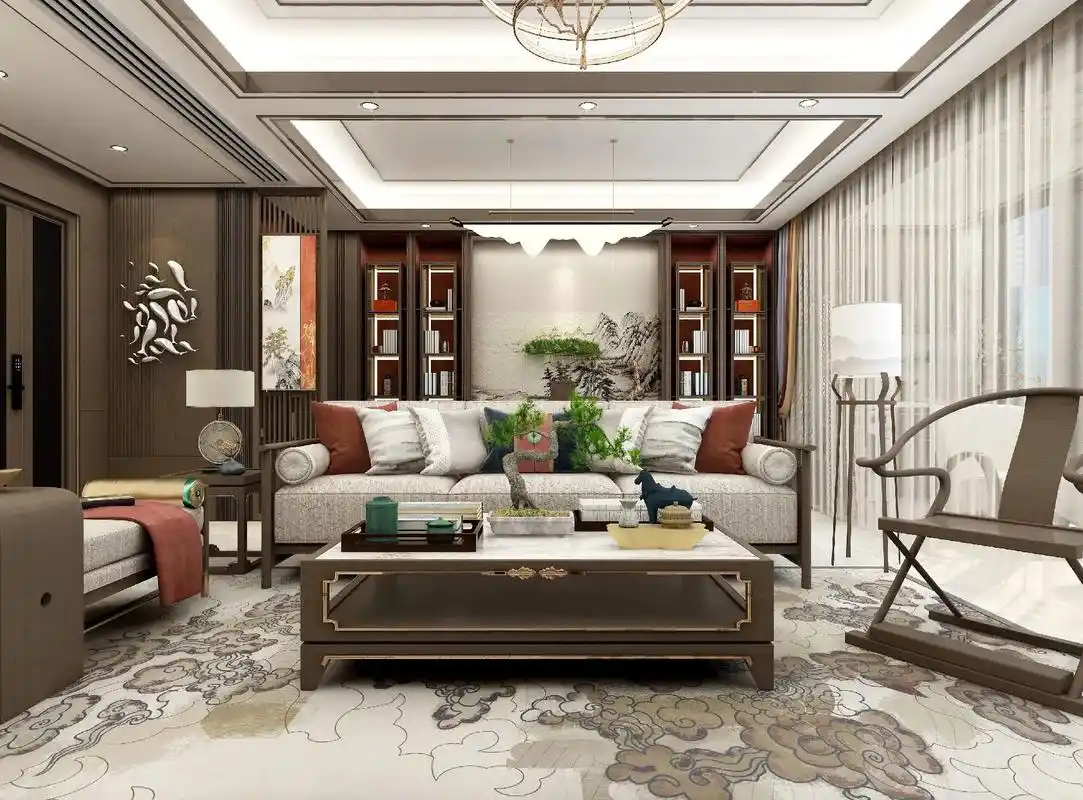 利用轻盈的色调和现代流线手法结合,呈现大气时尚的新中式 92客厅