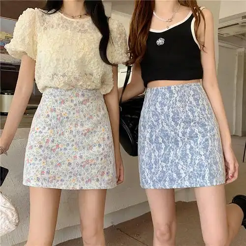 2024 夏季新款韩版小清新蕾丝碎花半身裙女高腰显瘦短裙子-阿里巴巴