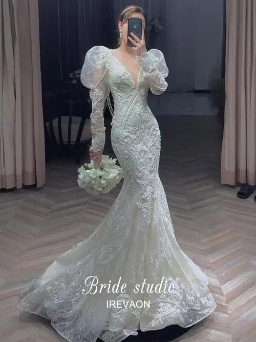 伊恩202021新款韩式轻婚纱礼服裙鱼尾迎宾纱女小个子新娘领证登记