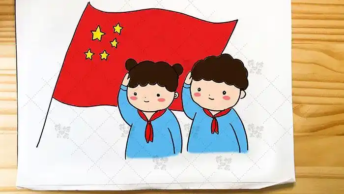 小朋友卡通简笔画大全向国旗敬礼简笔画怎么画向五星红旗敬礼的少先