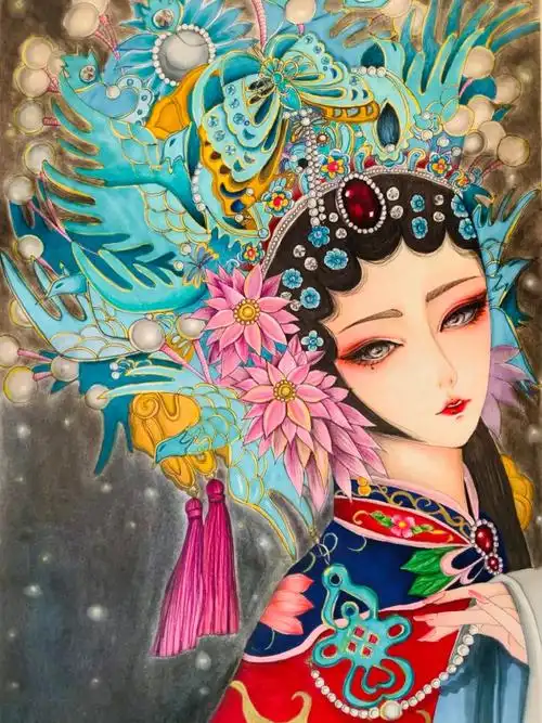 马克笔彩铅古风手绘步骤图