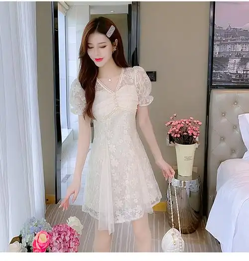 实拍现货2021夏季新款甜美网纱裙子超仙连衣裙女夏 - 17网