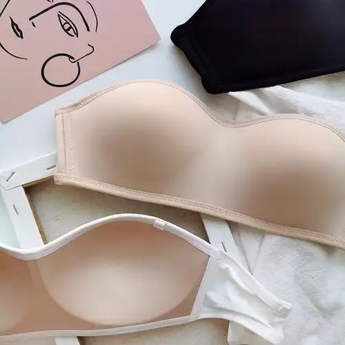 suntek蕾丝隐形文胸无肩带内衣女无钢圈夏薄款聚拢防滑大小抹胸光面