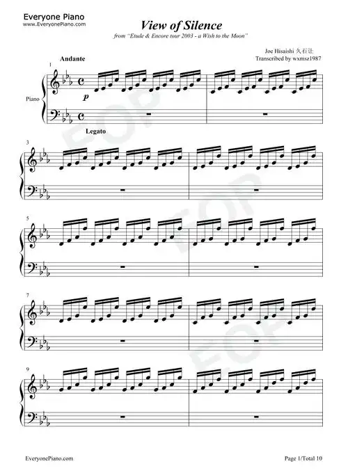 view of silence-久石让五线谱预览1-钢琴谱文件(五线谱,双手简谱