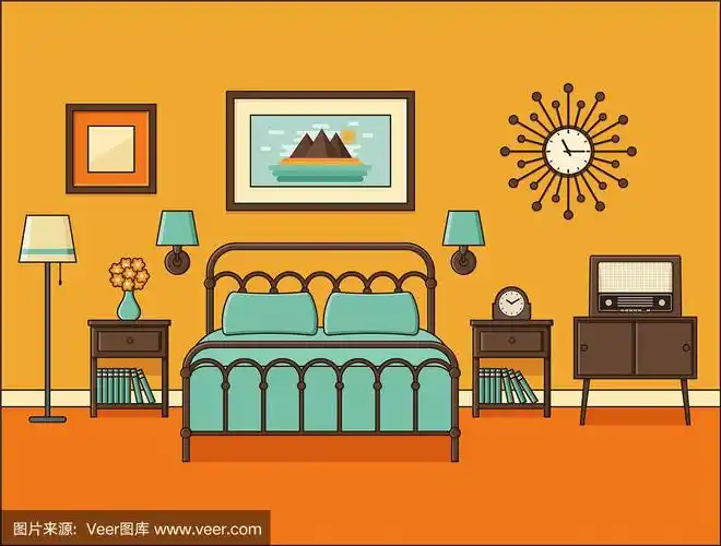 绘画插图,矢量,卧室,室内,宾馆客房