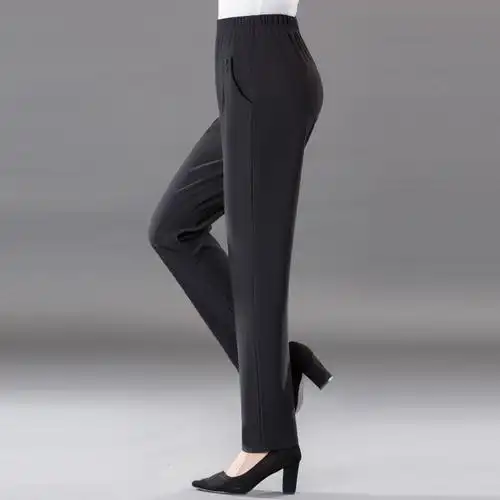 雪暖春秋季女裤新款收腰直筒裤中老年妈妈装轻薄弹力高腰休闲裤