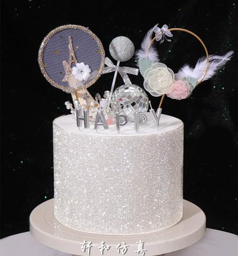 2021年创意蛋糕模型水晶钻围面花仙子金字塔生日仿真蛋糕样品道具