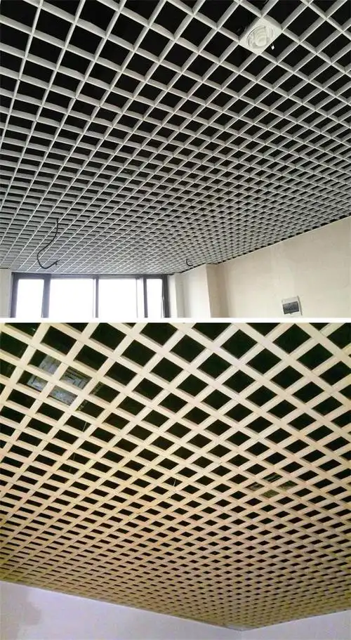 网格铝格栅商场餐厅天花吊顶黑色葡萄架白色铝方通木纹铝格栅吊顶