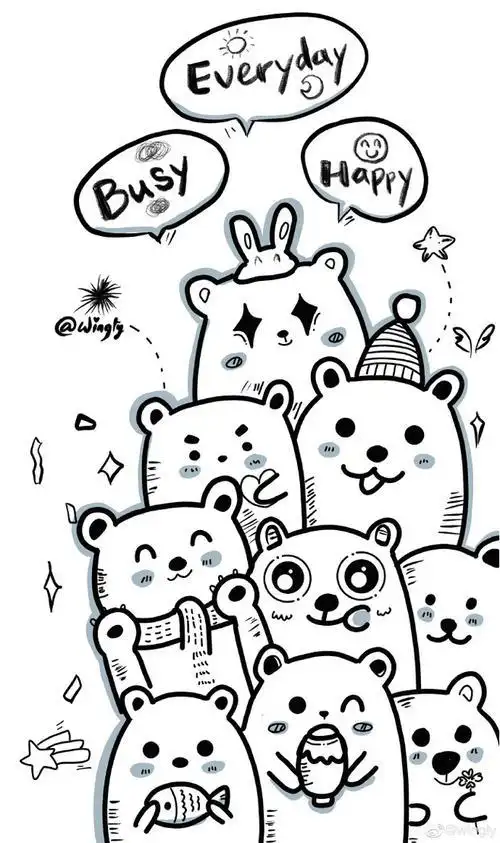 有趣的黑白线条插画 简笔画一样简单画在手账本和手抄报手抄报插图简