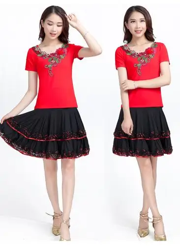 新款广场舞套装金丝短袖成人女拉丁舞服装夏季跳舞衣服舞蹈服装