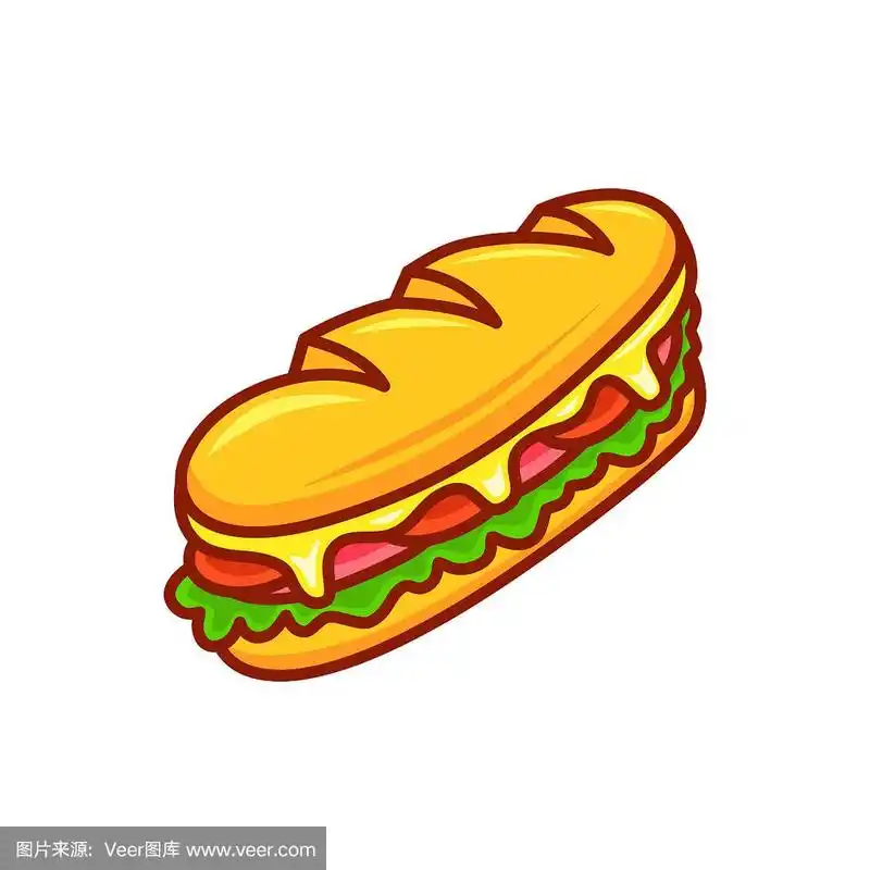 卡通三明治孤立在白色.矢量插图.