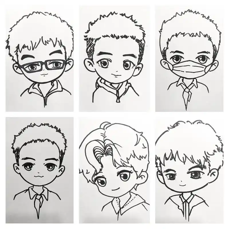 q版手绘男生头像‖发型参考 最近工作要求给学生们画头像. 记录一下.