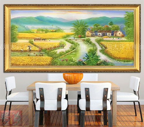 手绘中式稻田农家五谷丰收图风景油画家居办公室别墅酒店装饰挂画