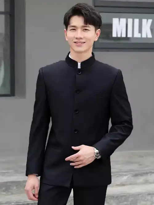 西服套装男龙达飞男士外套民国风中式中山装结婚礼服黑色小西装