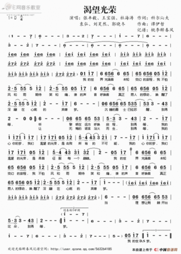 谁有《渴望光荣》(《真正男子汉》主题曲)简谱 发给我一下