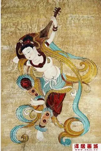 敦煌莫高窟飞天反弹琵琶图(敦煌石窟出土大量古籍)