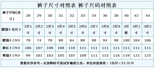 腰围为74厘米,也就是2尺2,穿29号的裤子,从以下的裤子尺码对照表可以