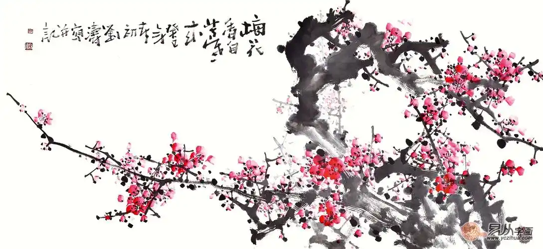 《梅花香自苦寒来》,三尺横幅梅花图,刘海军花鸟画作品,国画梅花-【易