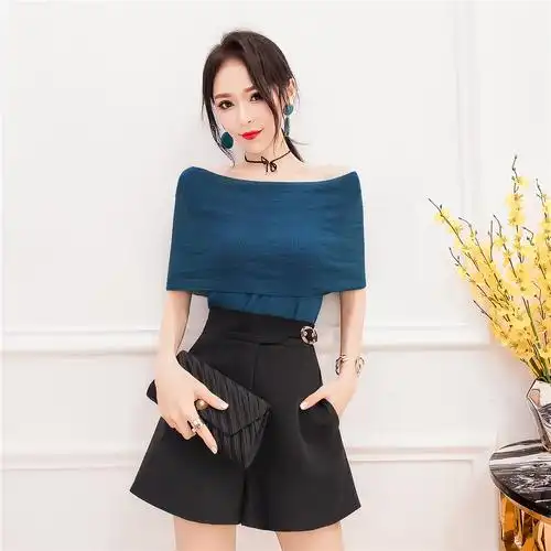 喜欢露肩一字领修身针织的还喜欢