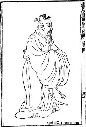 古代人物白描图-拱手的男子