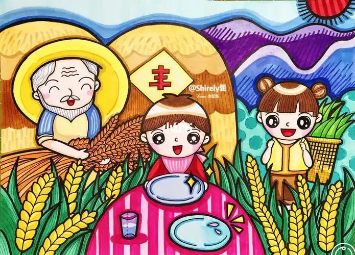 主题画珍爱粮食光盘行动