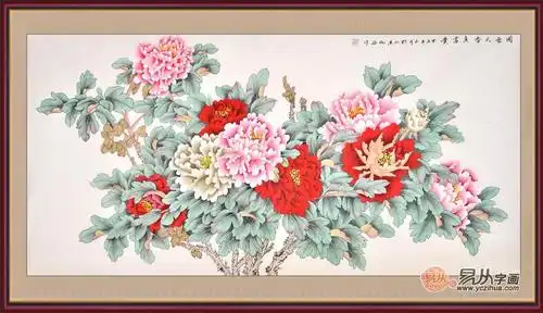 仇谷四尺横幅花鸟画牡丹《国色天香真富贵》