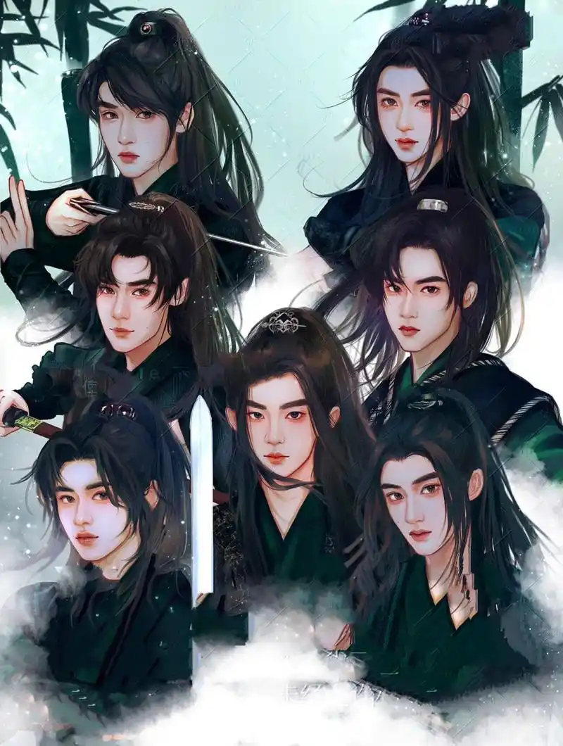 竹林七侠|时代少年团古风插画 发一套国风的稿子  拟态非写实,求不喷