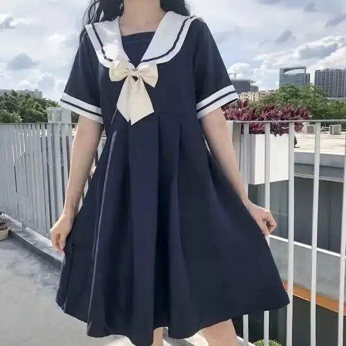 中学生长裙大童海军初高夏季连衣裙jk14日系女孩连衣裙