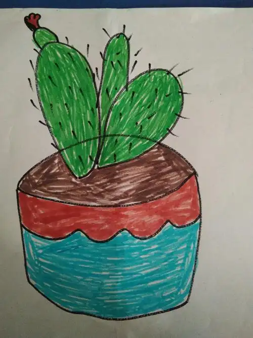 今天上了一节美术课:画植物《仙人掌》