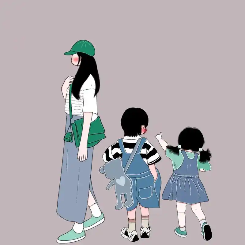 原创手绘头像/一儿一女/兄妹 姐弟 我想把孩子教育好 也想把父母照顾