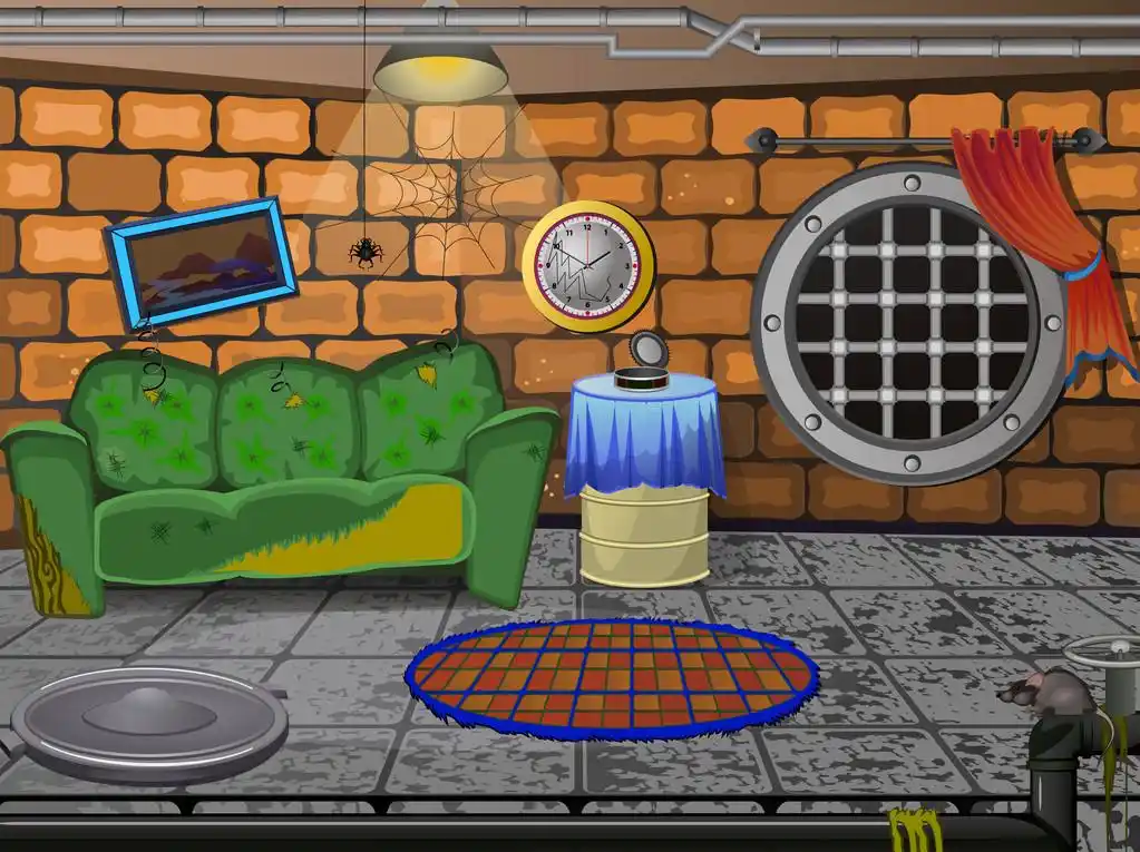 地窖,在地窖里的破旧风格与旧沙发管道和舱口盖的房间