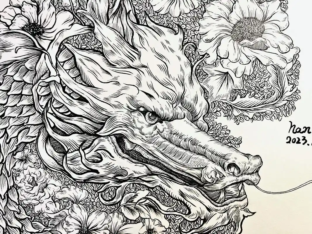 龙.#线描 #手稿分享 #手绘 #画画过程 #线描装饰画 - 抖音