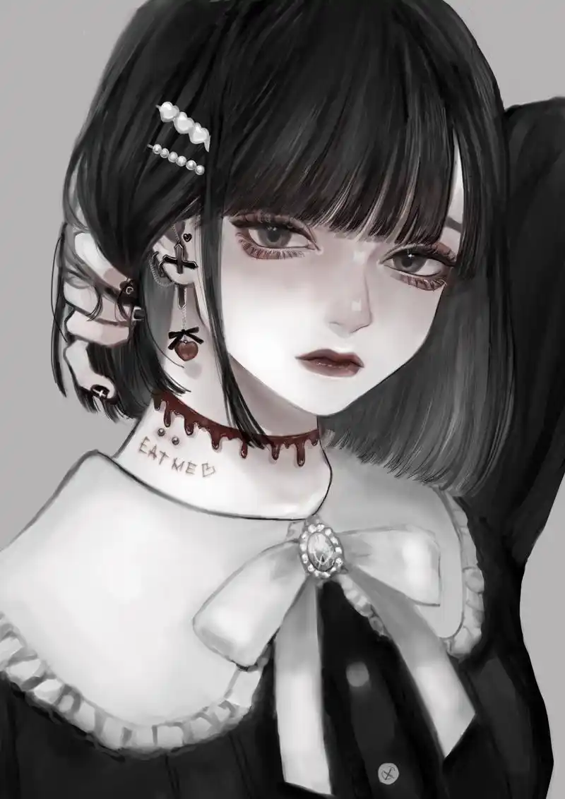 画师「砂糖薬」作品欣赏:暗黑系女生头像,高冷病娇少女人物插画