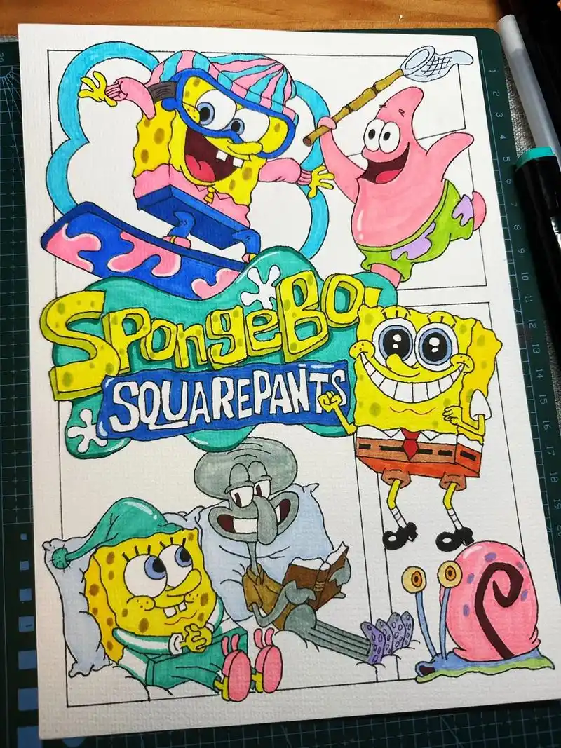 马克笔手绘分镜头简笔画之海绵宝宝