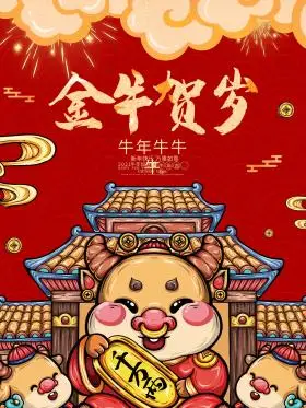 2021红色牛年金牛贺岁喜庆海报