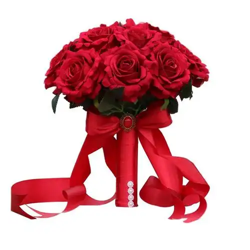 捧花红玫瑰手捧婚纱摄影道具中式婚礼新娘仿真玫瑰新娘手捧花