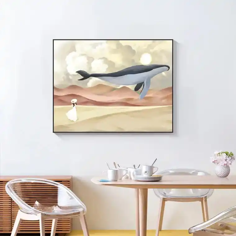 北欧ins风治愈手绘客餐厅装饰画高清素材图库