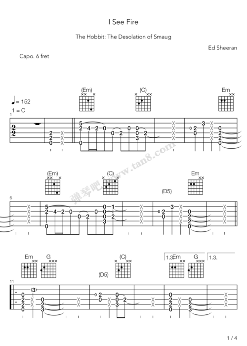 吉他谱 - i see fire
