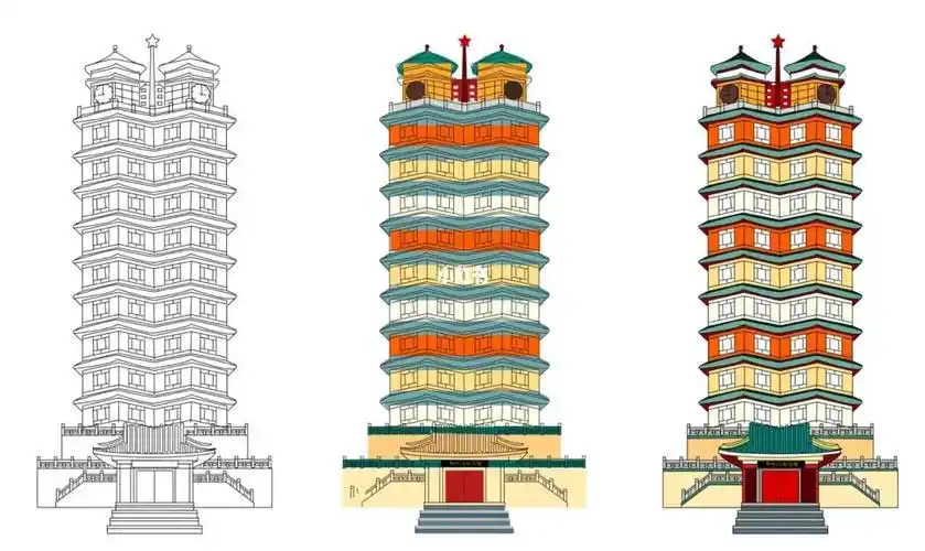 地标简笔画郑州二七塔