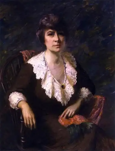 肖像油画:穿红衣服的女人肖像-曼海姆|美术作品