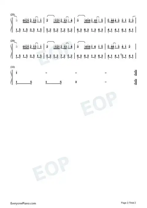 我是如此相信天火主题曲周杰伦双手简谱预览2