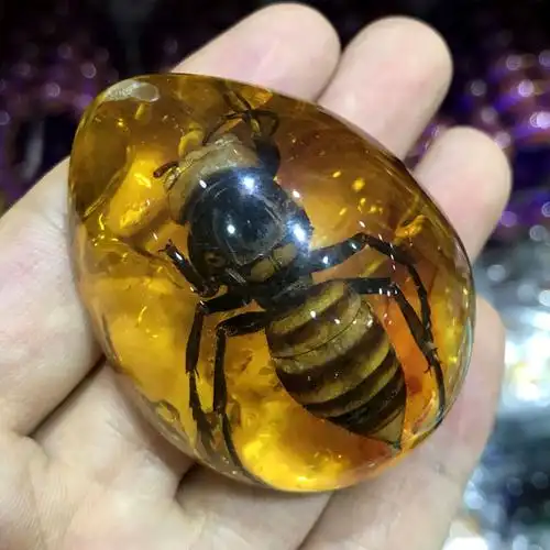 虫珀吊坠琥珀蜜蜂昆虫标本人工挂件颈饰男女款颈饰