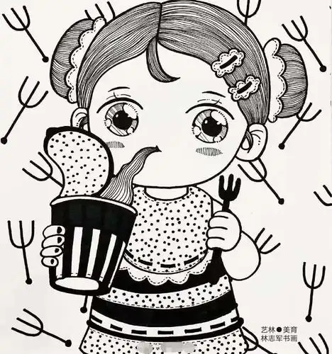 少儿美术:人物类黑白线描素材,看一眼就让你喜欢上画画